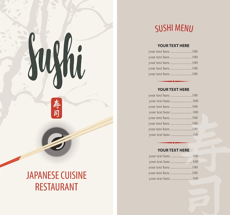 Wektor menu dla baru sushi