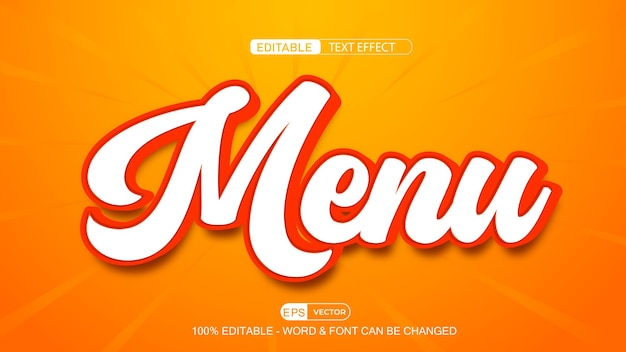 Menu Edytowalny Efekt Tekstowy Wektor Stylu 3d