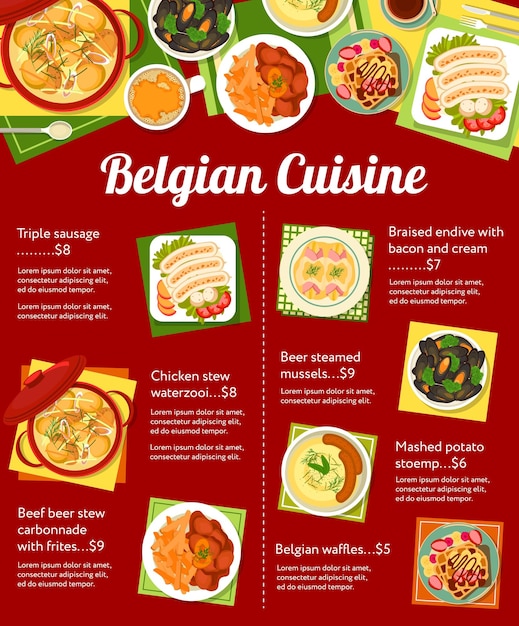 Plik wektorowy menu kuchni belgijskiej dania i obiady