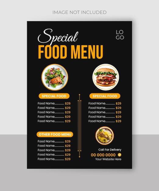 Menu restauracji Układ menu dla specjalnych potraw z menu na nim