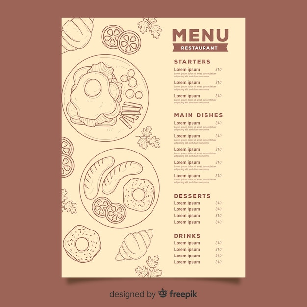 Menu Restauracji Ze Szkicami żywności