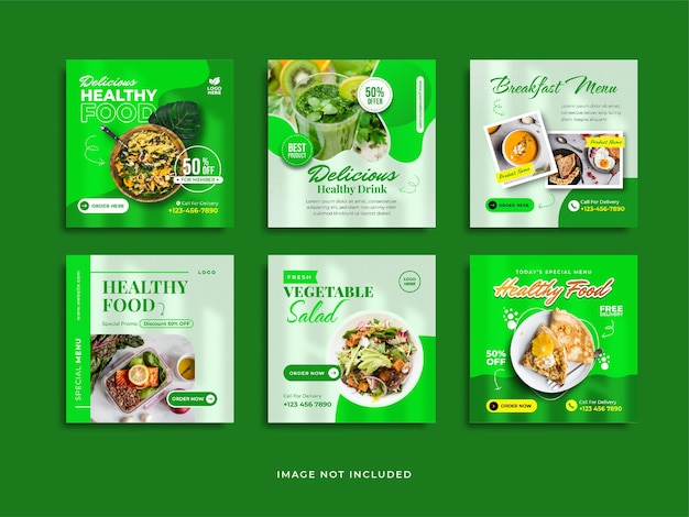 Plik wektorowy menu zdrowej żywności media społecznościowe i kolekcja postów na instagramie