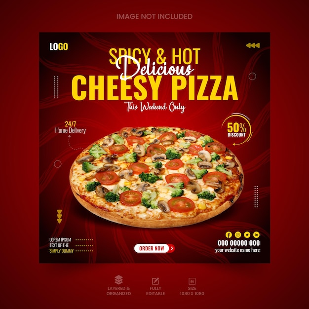 Menu żywności i Pizza Szablon projektu postu w mediach społecznościowych