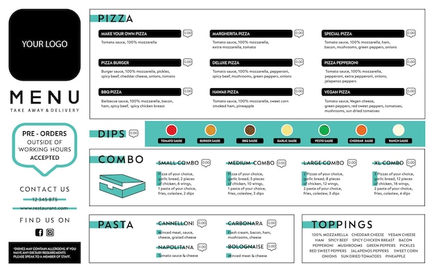 Plik wektorowy menu żywności i szablon restauracji