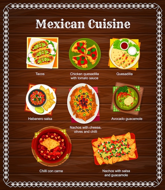 Plik wektorowy menu żywności meksykańskiej tacos i salsa kuchni meksykańskiej