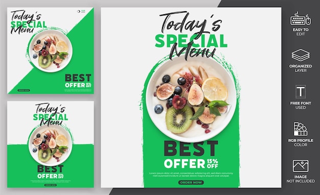 Plik wektorowy menu żywności social media post szablon wektor design.healthy menu szablon może służyć do promocji.