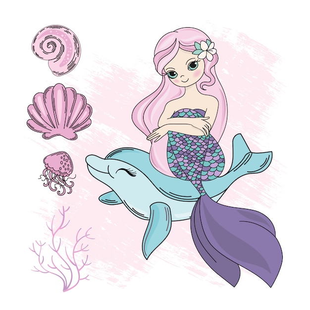 Mermaid Dolphin Cartoon Travel Tropical