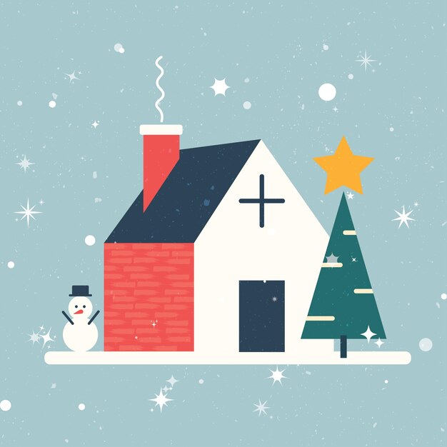 MERRY XMAS VECTOR CARD STARRY SNOW HOUSE