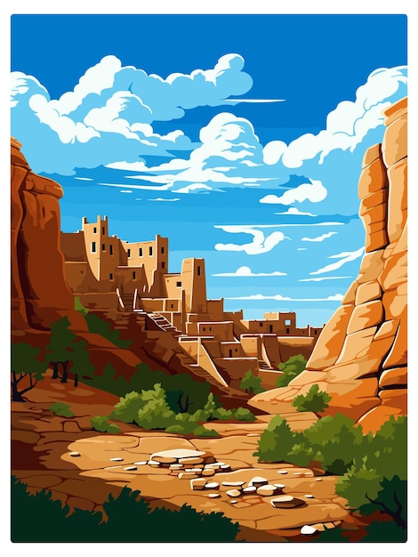 Plik wektorowy mesa verde national park colorado vintage travel poster souvenir postcard portret malarstwo wpa