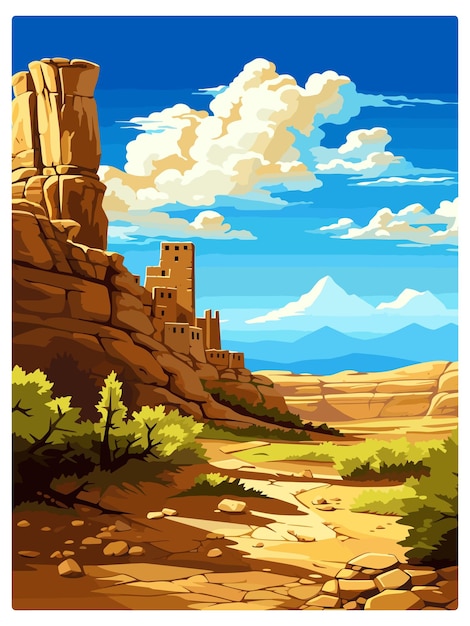 Mesa Verde National Park Colorado Vintage Travel Poster Souvenir Postcard Portret Malarstwo Wpa