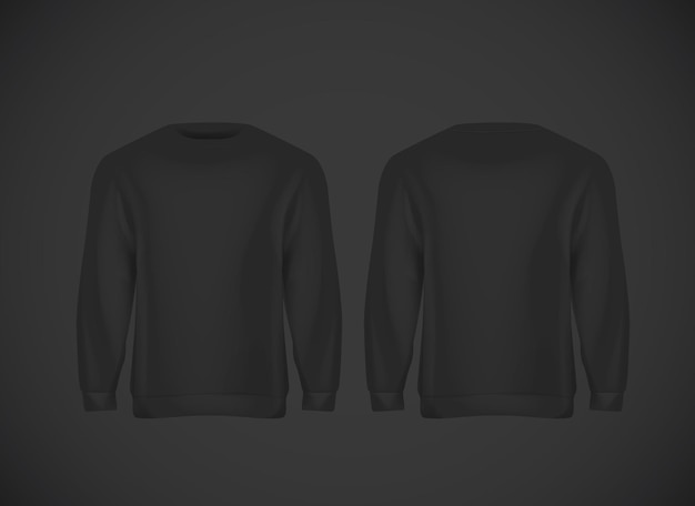 Męska czarna bluza z kapturem. Realistyczna makieta. Szablon bluzy z długim rękawem na tle.