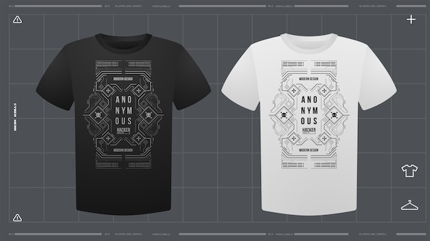 Męska koszulka z futurystycznym nadrukiem makieta Widok z przodu Szablon wektorowy Nadruk Cyber Hud Design