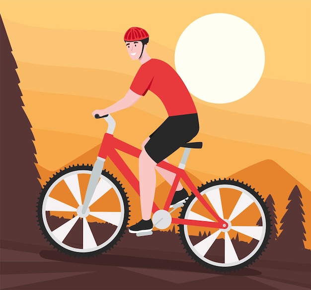 Męski rowerzysta na rowerze górskim
