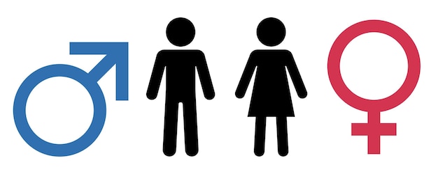 Męskie i żeńskie znaki wektorowe ikony Wenus i Mars na białym symbole toalety WC