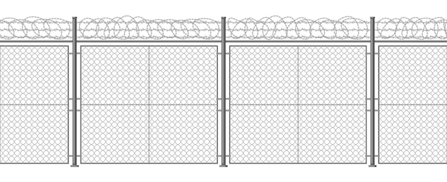 Metalowe Ogrodzenie Z Drutu Kolczastego Bezpieczna Bariera Dla Brzytwy Stalowe Filary Z Drutu Kolczastego Granica Tło Wektor