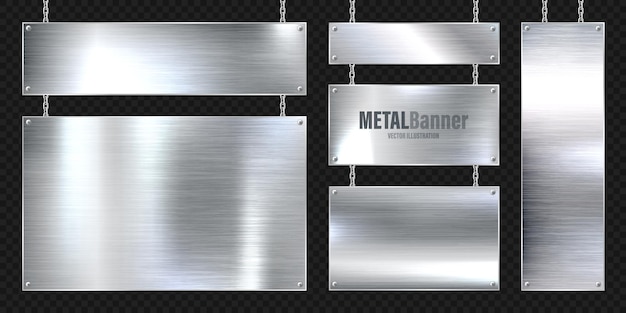 Metalowe sztandary wiszące na łańcuchu realistyczna błyszcząca stalowa płyta z śrubami polerowanym srebrnym metalem