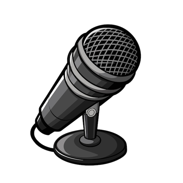 metalowy mikrofon karaoke w stylu kreskówki na białym tle
