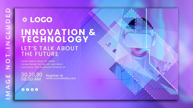 Plik wektorowy metaverse futurysh innovation webinar virtual technology and future neon innovation technology discount sprzedaż projekt banner z zdjęciem dla dziewczyny