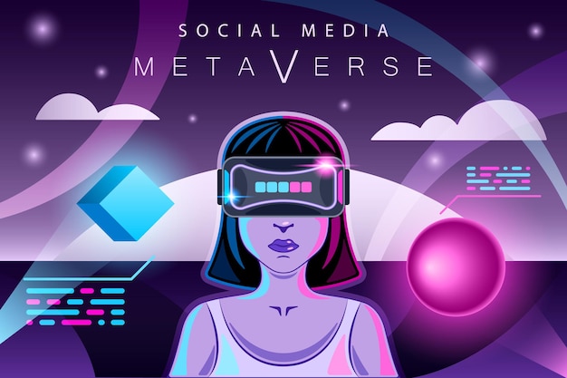 Metaverse Kobieta w okularach VR Tło wirtualnej rzeczywistości