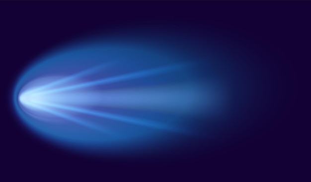 Meteor lub kometa Neon kosmiczny latający meteoryt lub asteroida realistyczna ilustracja wektorowa Meteorowe ślady ognia na białym tle Kula ognia świecące ogony gazu i pyłu na nocnym niebie