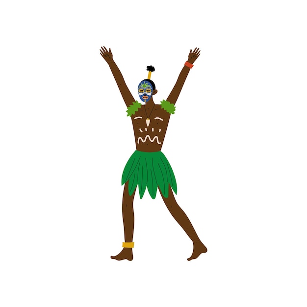 Plik wektorowy mężczyzna afrykański aborygen ubrany w jasne tradycyjne ubrania plemienne z pomalowaną twarzą i etniczną biżuterią ilustracja wektorowa na białym tle
