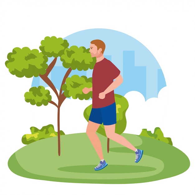 Plik wektorowy mężczyzna biega w naturze, męski atleta biega plenerowego ilustracyjnego projekt