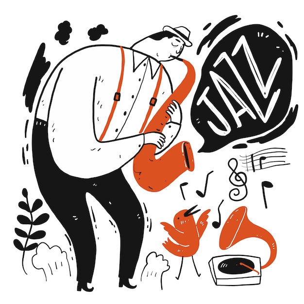 Plik wektorowy mężczyzna gra muzykę. kolekcja ręcznie rysowane, ilustracji wektorowych w stylu doodle szkic.