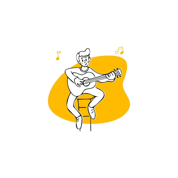 Mężczyzna grający na gitarze na krześle.