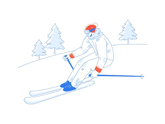 Plik wektorowy mężczyzna grający na nartach na wzgórzu ręcznie rysowane ilustracji wektorowych dla lekkoatletyki