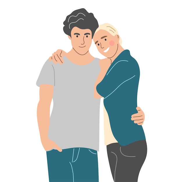 Mężczyzna i kobieta, zakochana para, przytulają się. Portret do pasa Płaska ilustracja wektorowa