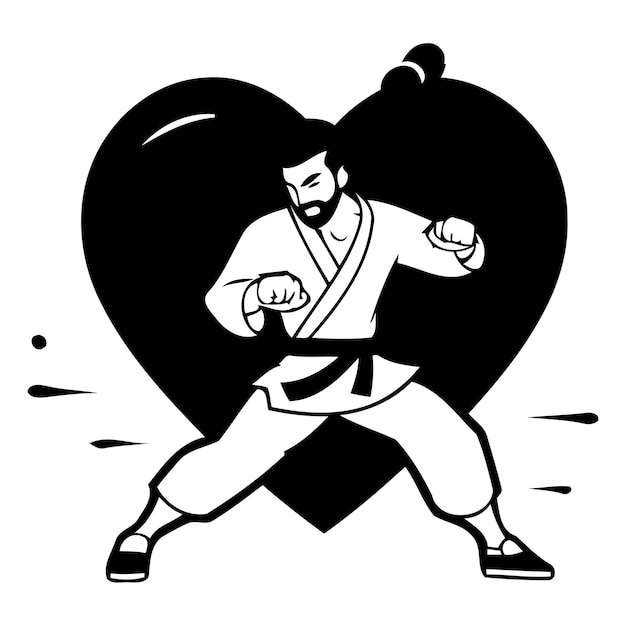 Plik wektorowy mężczyzna karate w kimono z czerwoną ilustracją wektorową serca