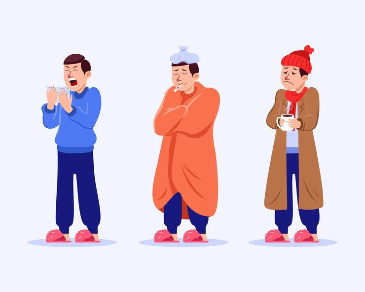 Mężczyzna Ma Grypową Wektorową Ilustracyjną Kolekcję