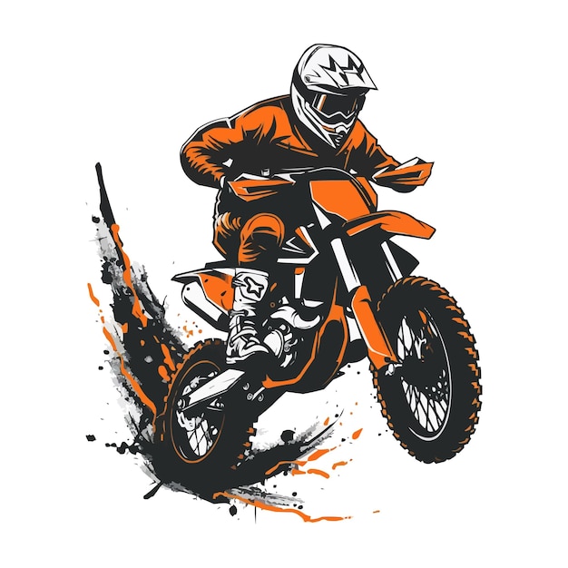 Mężczyzna na motocyklu z pomarańczową koszulką i hełmem