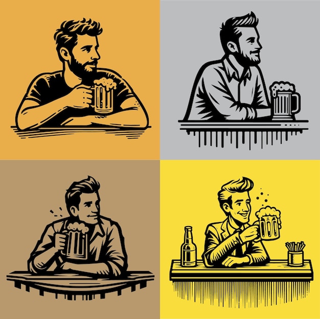 Mężczyzna pijący piwo na ilustracji wektorowej