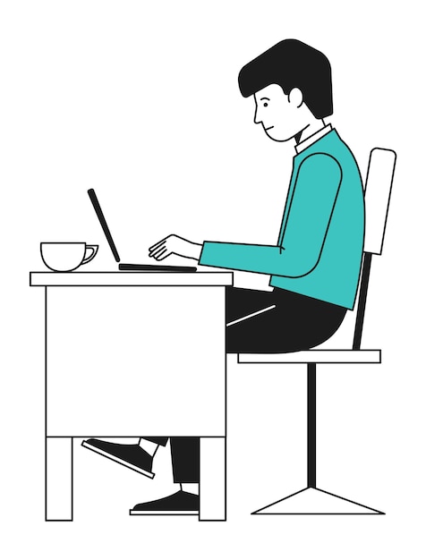 Mężczyzna Pracujący Na Laptopie. Domowe Biuro. Współpracująca Przestrzeń. Ilustracja Wektorowa