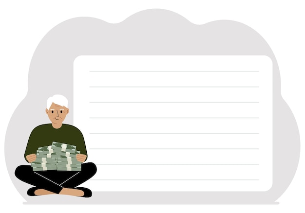 Mężczyzna trzyma w rękach wiązki gotówki lub banknotów