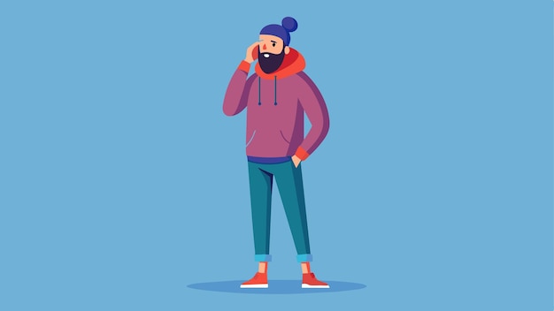 Mężczyzna w fioletowej kurtce rozmawiający przez telefon.