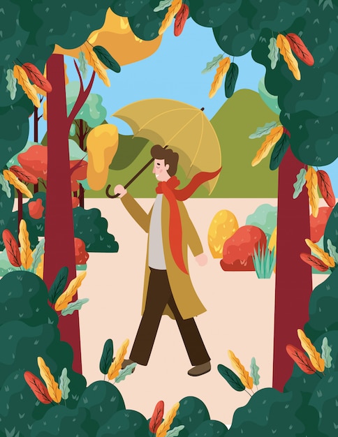 Plik wektorowy mężczyzna w jesiennym kolorze w charakterze obozowym