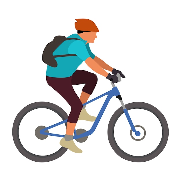 Mężczyzna w kasku jeździ rowerową płaską ilustracją wektorową