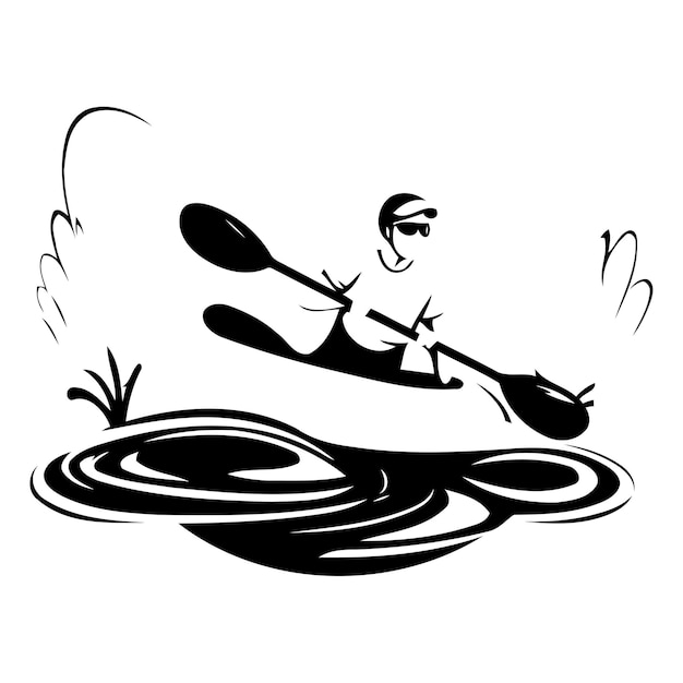 Plik wektorowy mężczyzna wiosłujący kajakem na rzece ilustracja wektora