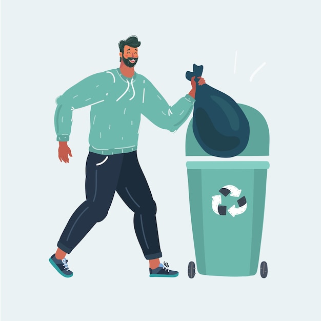 Plik wektorowy mężczyzna wyrzucający śmieci do kosza