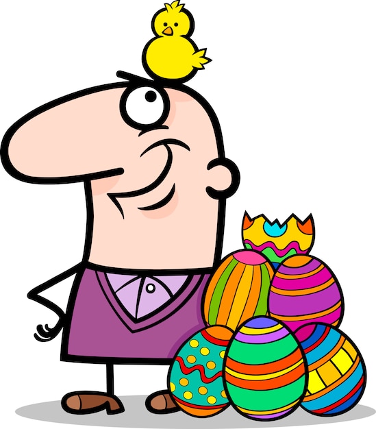 Plik wektorowy mężczyzna z easter jajkami i kurczak kreskówką