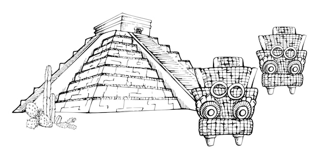 Mezoameryka Aztec egipski starożytny pomnik ruiny piramidy miejsce dziedzictwa kaktusy religijne rzeźbione bóstwo