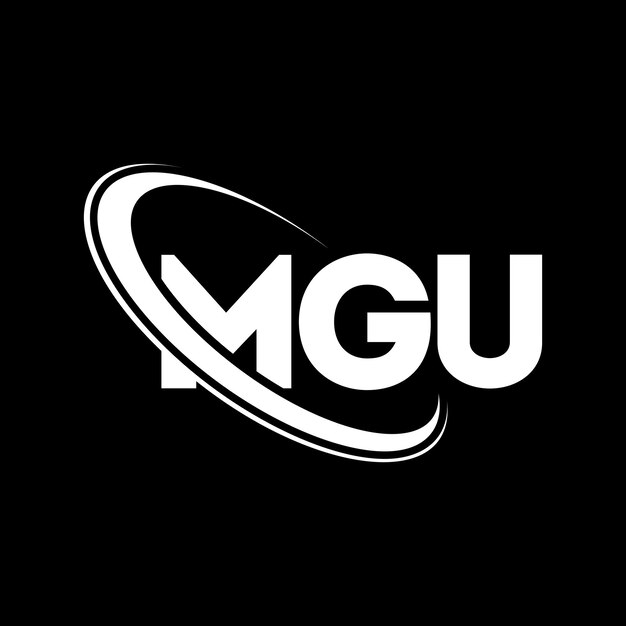 MGU logo MGU litera MGU logo inicjały MGU logo powiązane z okręgiem i dużymi literami monogram logo MGU typografia dla biznesu technologicznego i marki nieruchomości
