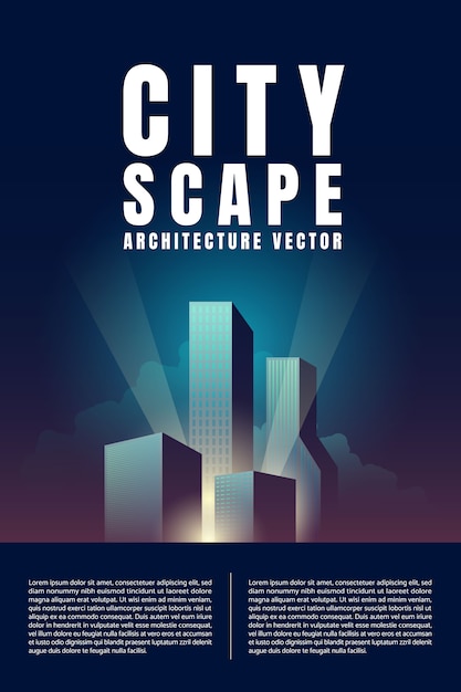 Miasto Śródmieście Skyline krajobraz z wieżowce architektura budynków retro plakat. ilustracja Wektor