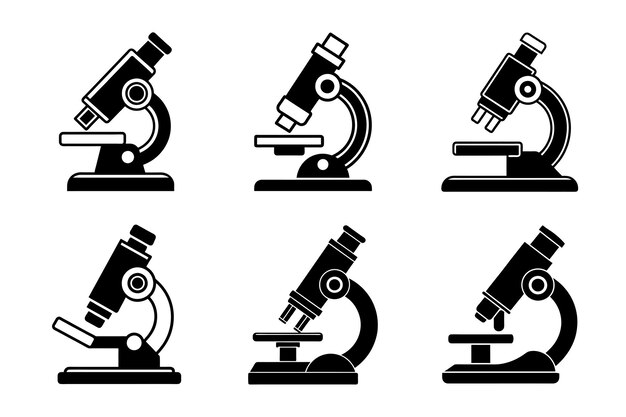 Microscope Silhouette Vector Set Ilustracja badań naukowych i sprzętu laboratoryjnego