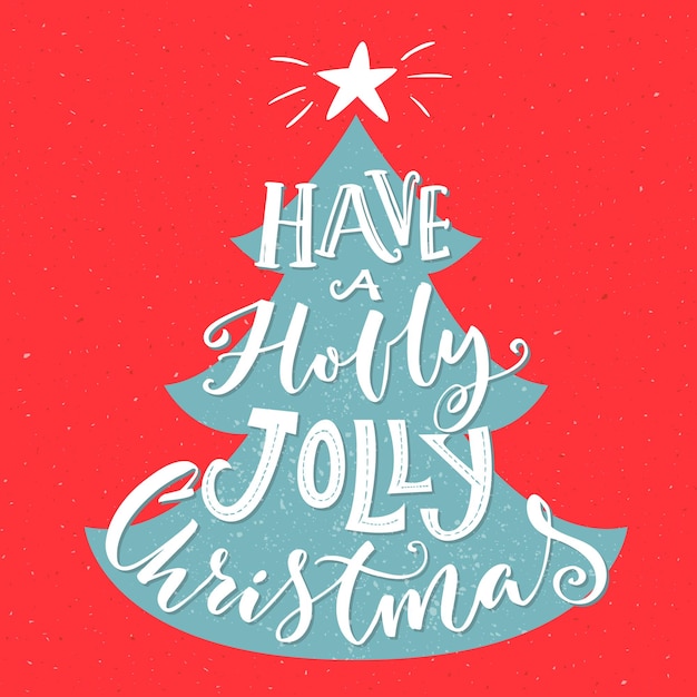 Mieć Kartkę Z życzeniami Holly Jolly Christmas Vintage Z Typografią I Choinką