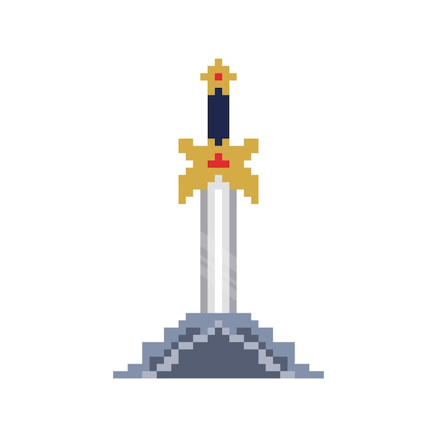 Plik wektorowy miecz excalibur osadzony w kamieniu w stylu pikseli