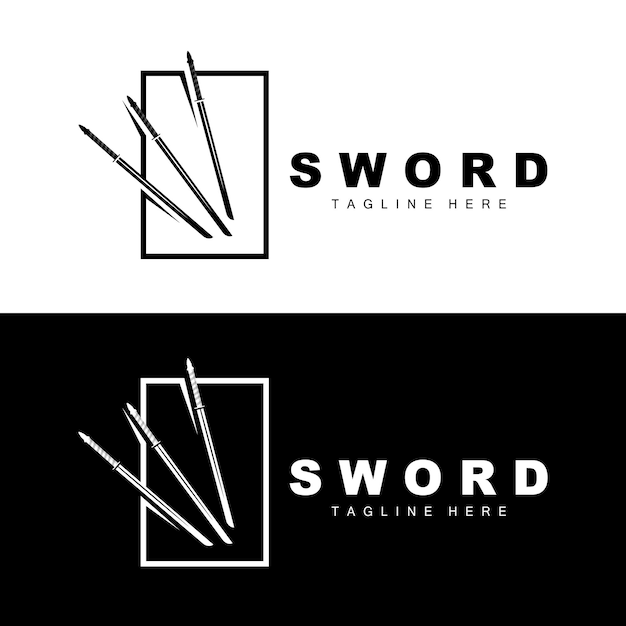 Miecz Logo Samuraj Katana Monochromatyczny Projekt Wektor Wojny Broń Tnąca Narzędzie Szablon Ikona