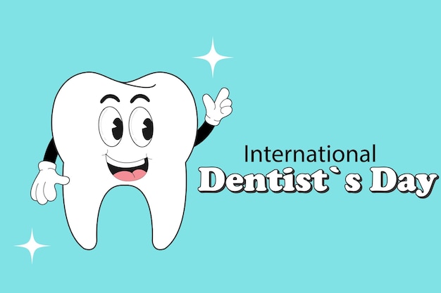 Międzynarodowy Dzień Dentystów Zaproszenie wektorowe plakat stomatologiczny z świecącym zębem